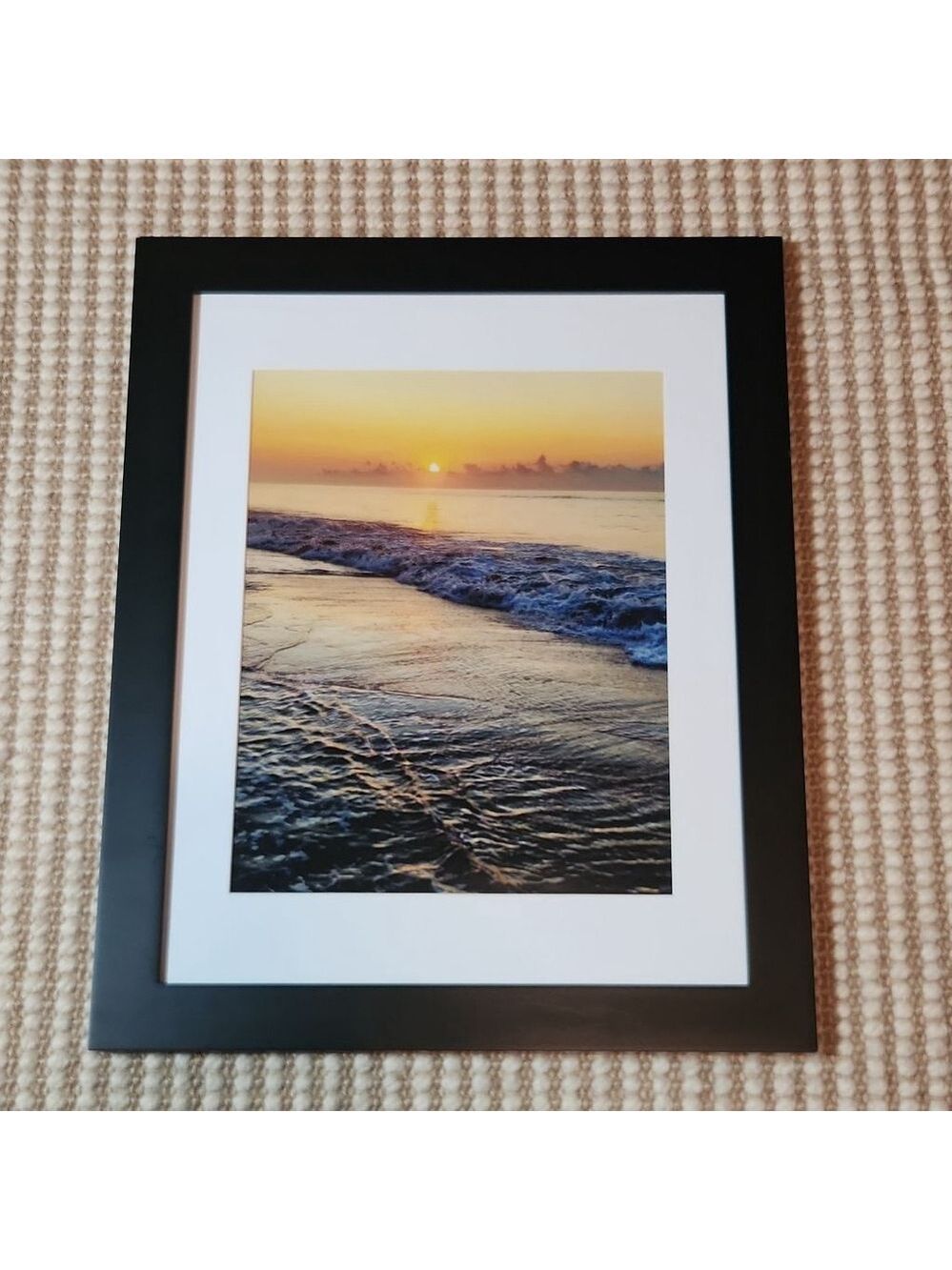 Original 14x18in Black Matted Framed Myrtle Beach Sunset Ocean Waves Photograph